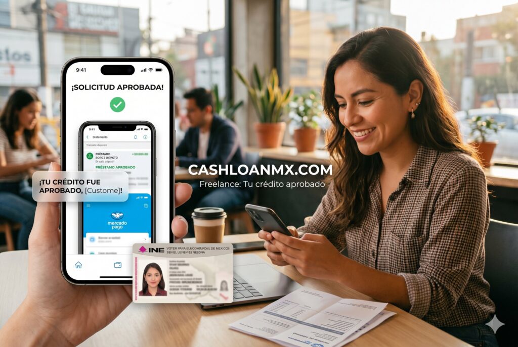 Freelance mexicano usando una app financiera con requisitos mínimos y validación flexible
