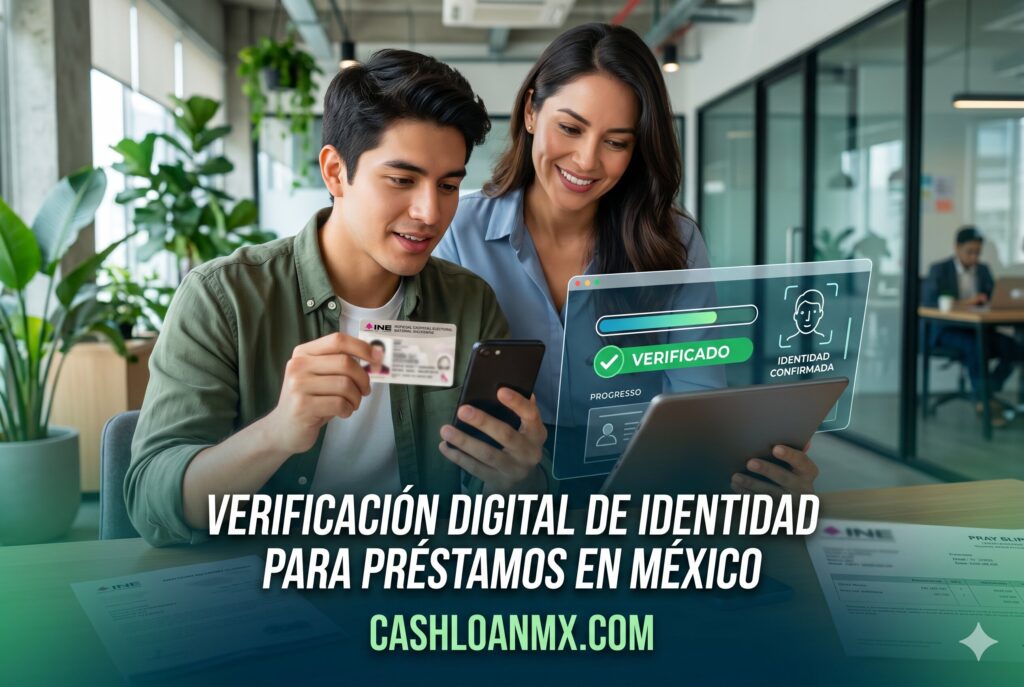 Persona validando su INE y selfie digital desde una app de préstamo rápido en México