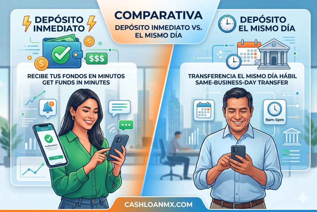 Tabla comparativa de transferencias inmediatas y dep&oacute;sitos el mismo d&iacute;a en M&eacute;xico