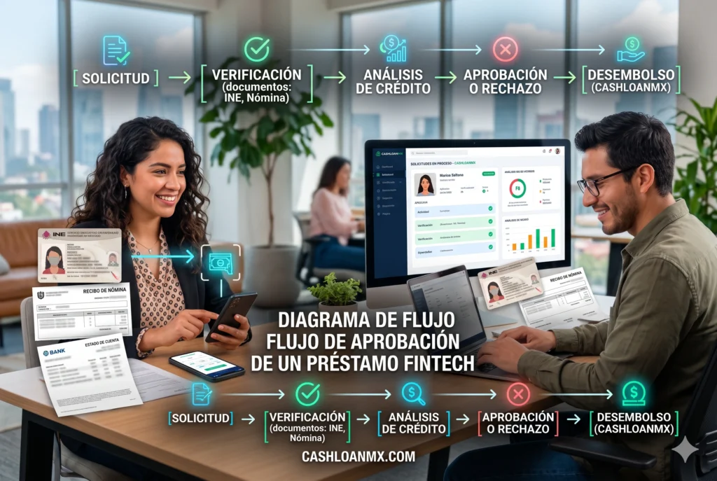 Esquema visual que muestra c&oacute;mo la suscripci&oacute;n algor&iacute;tmica procesa metadatos y biometr&iacute;a para aprobar un pr&eacute;stamo en minutos