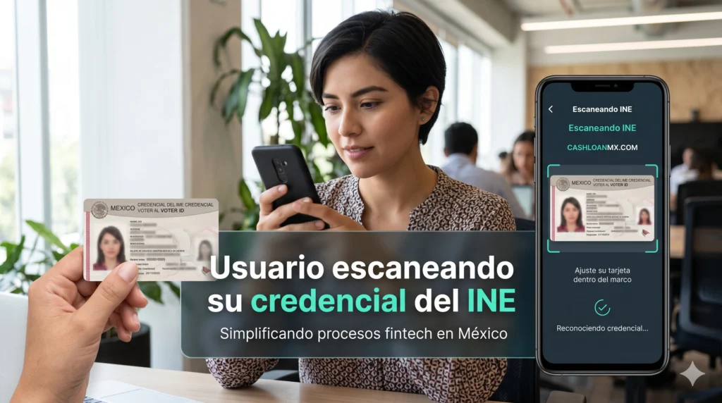 Persona sosteniendo su credencial del INE frente a la c&aacute;mara del celular en un ambiente bien iluminado para completar el proceso de verificaci&oacute;n de identidad eKYC