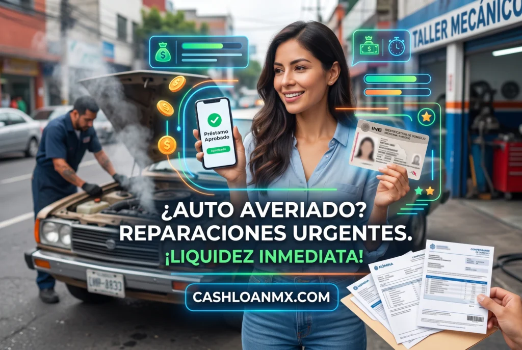 Autom&oacute;vil averiado requiriendo reparaciones vehiculares urgentes financiadas con liquidez inmediata