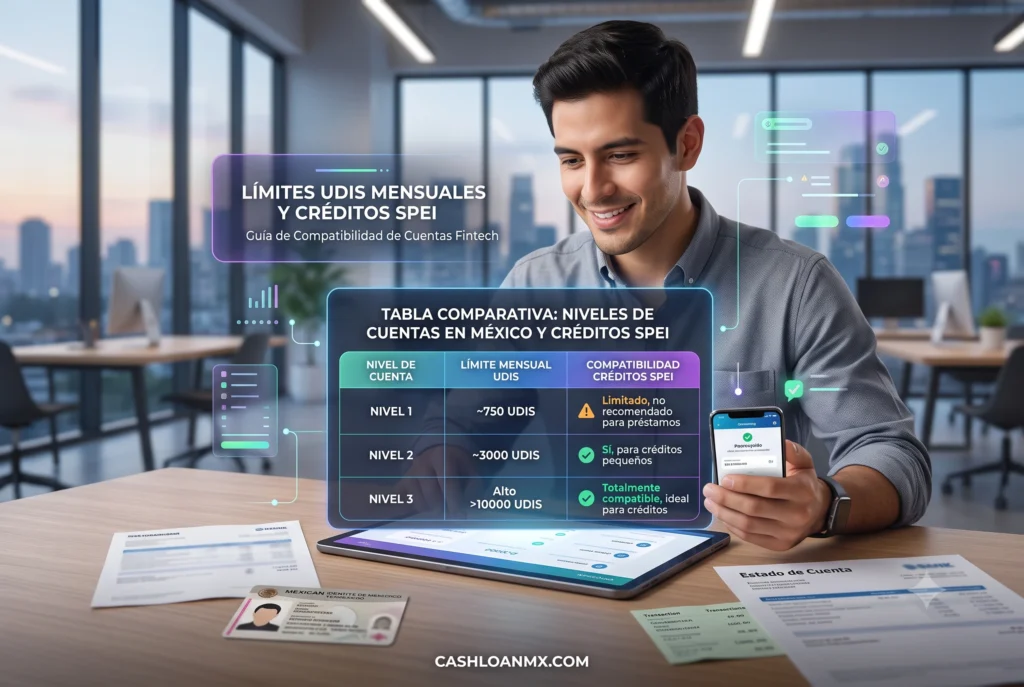 Tabla comparativa mostrando los l&iacute;mites mensuales en UDIS para cuentas nivel 1, 2 y 3, y su compatibilidad para recibir dep&oacute;sitos SPEI de cr&eacute;ditos