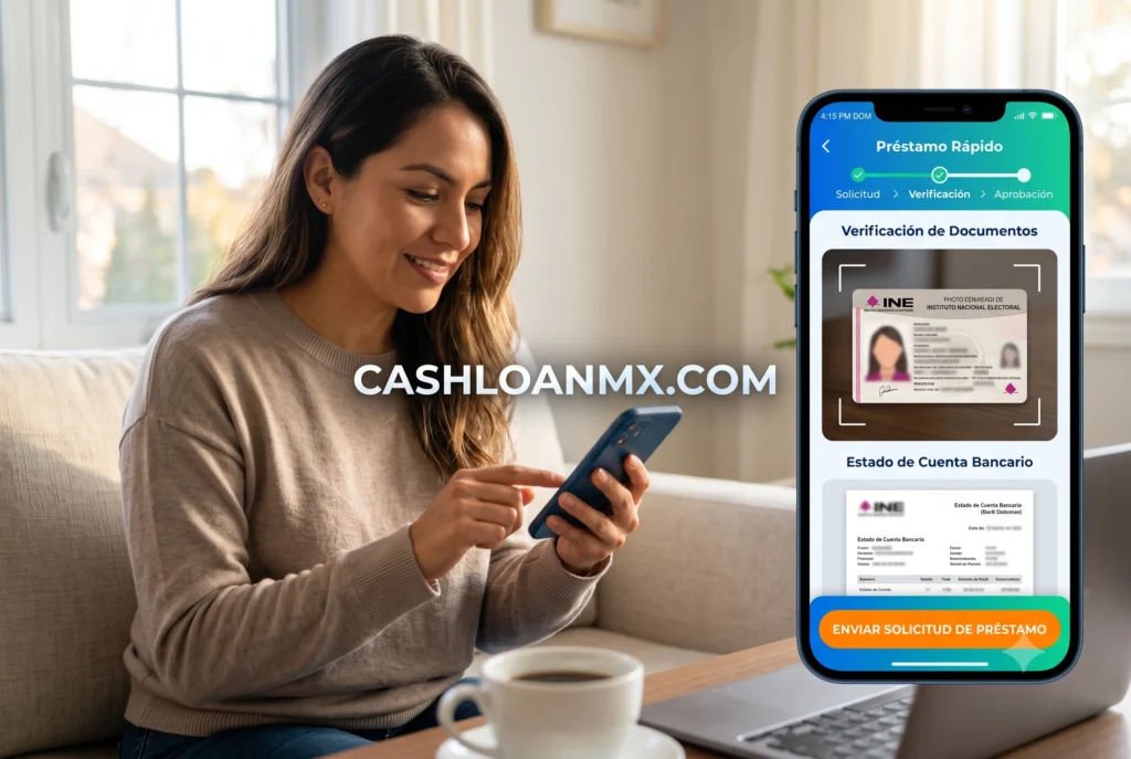 Persona utilizando una aplicaci&oacute;n financiera en su smartphone para solicitar un pr&eacute;stamo r&aacute;pido un domingo por la tarde